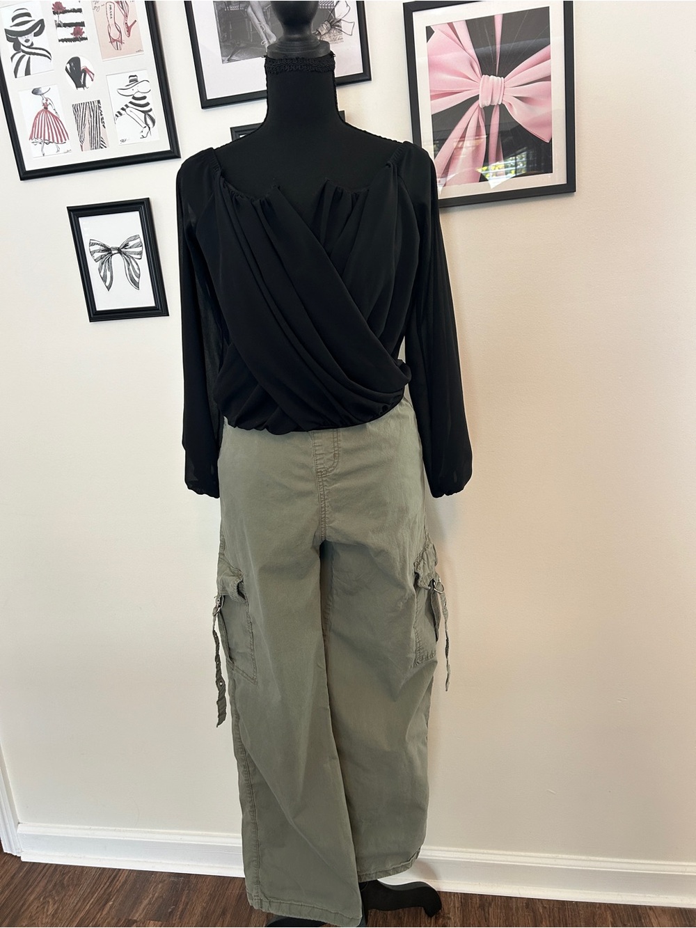Windsor Black Draped Long-Sleeve Blouse
